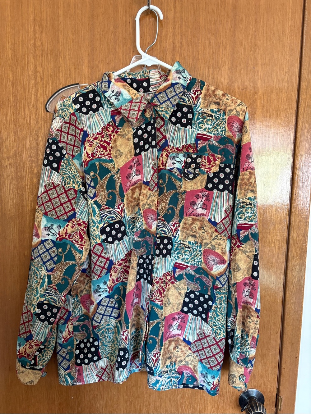 Vintage-Inspired Multicolor Patchwork Button-Up Shirt